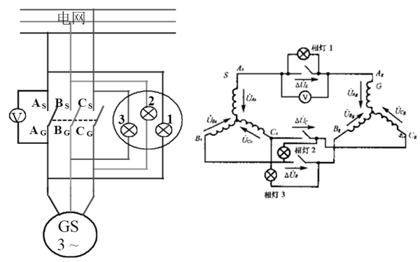 燈光旋轉法接線(xiàn)圖-柴油發(fā)電機組并機.png