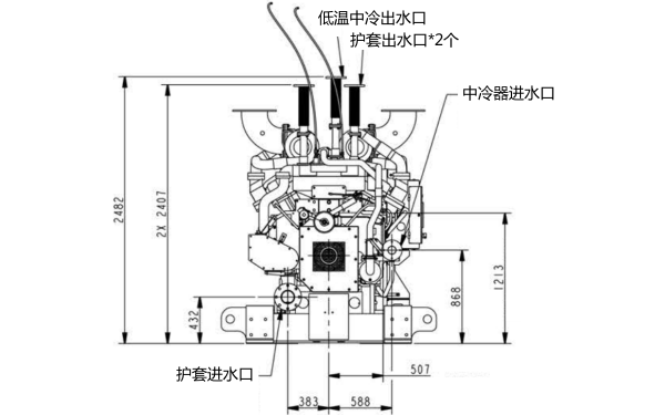 康明斯發(fā)電機組進(jìn)出水口管道位置圖.png