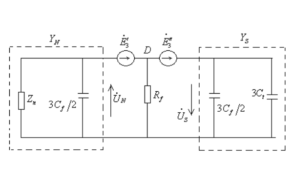 發(fā)電機定子D點(diǎn)接地三次諧波等效電路圖.png