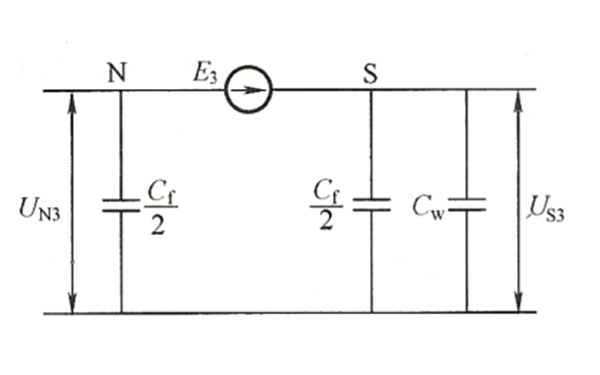 中性點(diǎn)不接地發(fā)電機三次諧波電動(dòng)勢和對地電容的等值電路圖.png