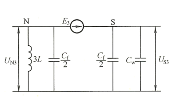 中性點(diǎn)經(jīng)消弧線(xiàn)圈接地發(fā)電機三次諧波電動(dòng)勢和對地電容的等值電路圖.png