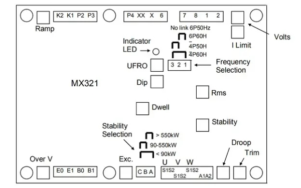 MX321康明斯自動(dòng)電壓調節器功能指示圖（AVR調壓板）.png