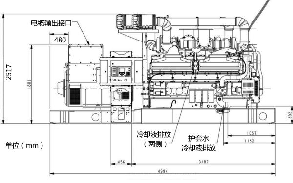 2000KW康明斯發(fā)電機組安裝側面圖.png